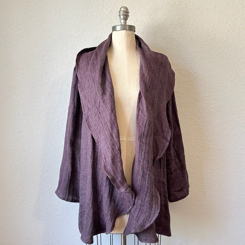 ALLIE COOSH Jacket Plum Purple Draped Relaxed Open Front Lightweight